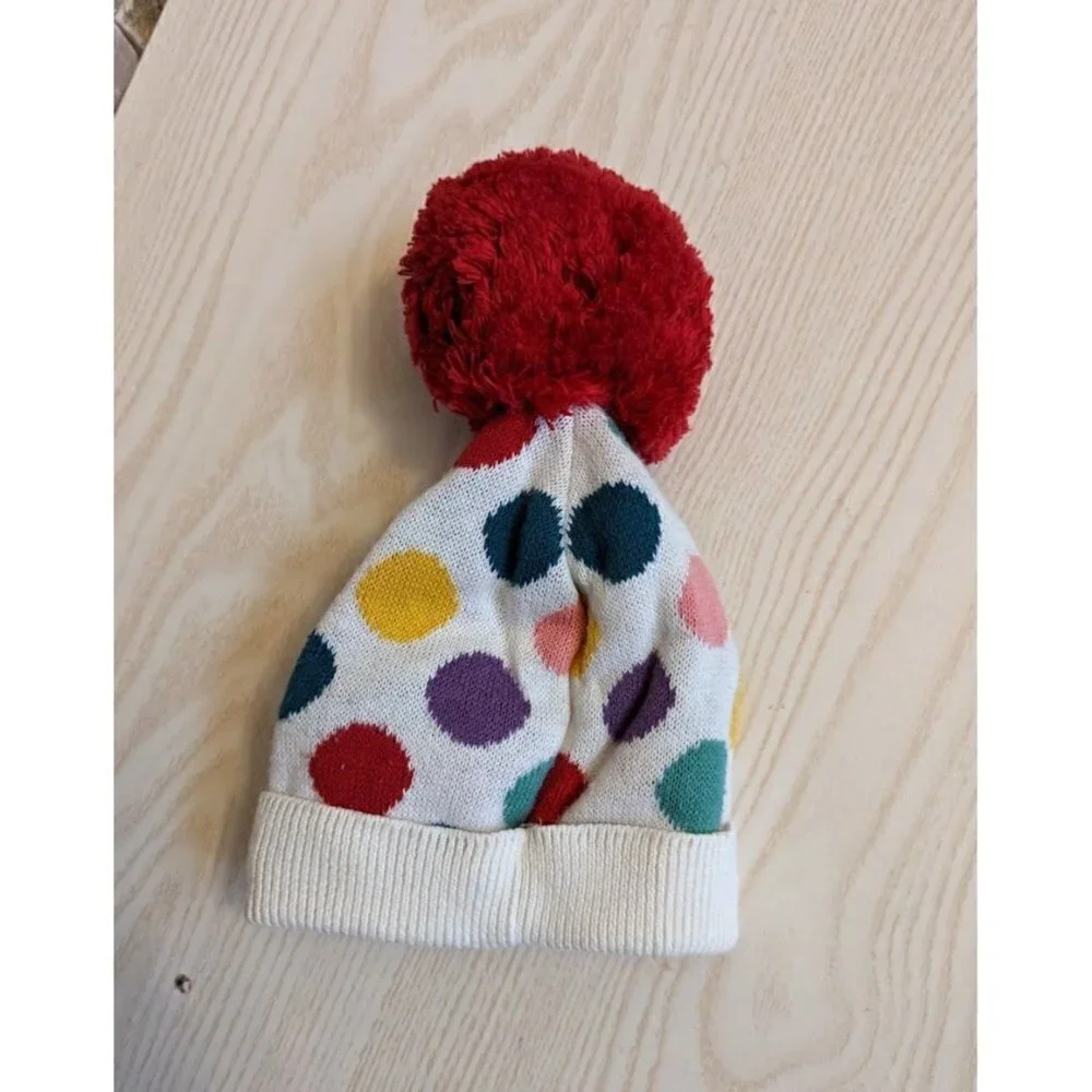 Baby Gap Rainbow Polka Dot Knit Beanie w/ Pom Infant 0-6 months